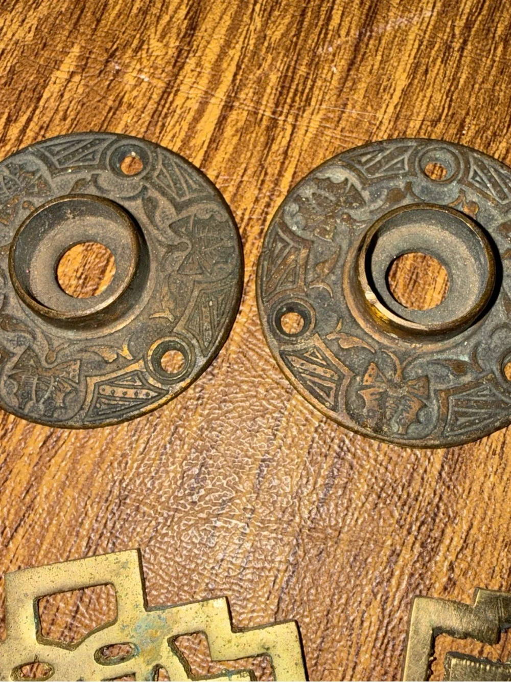Vintage Decorative Brass and Rust Accent Plates - Multi-Color